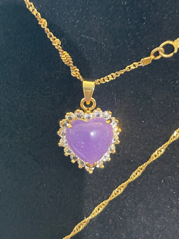 Purple Jade Heart Pendant