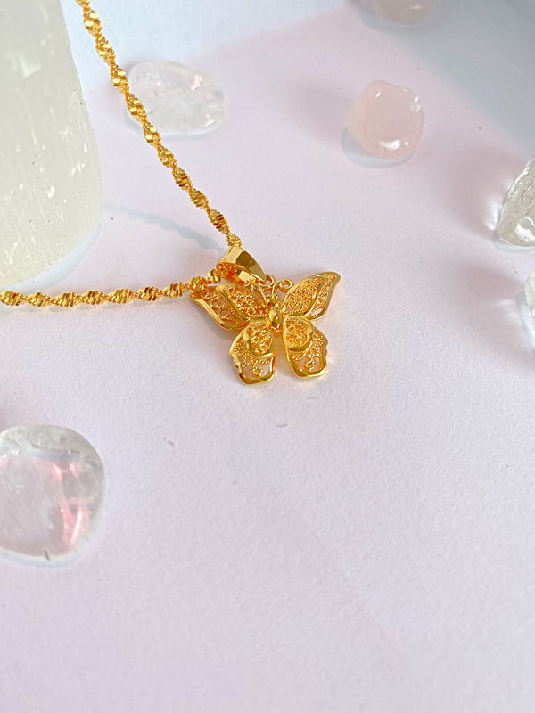 18k Gold Butterfly Pendant with Chain