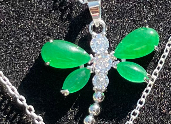 Silver Jade Dragon Fly with chain